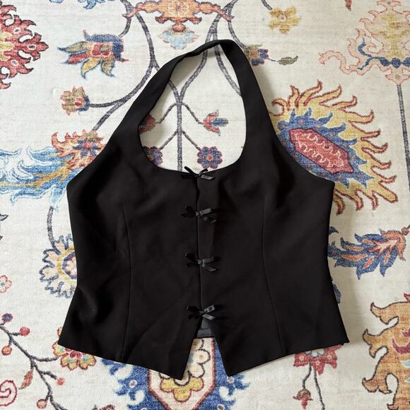 Zara Black Sleeveless Bow Front Cut Out Halter Tank Top XL - Picture 1 of 9